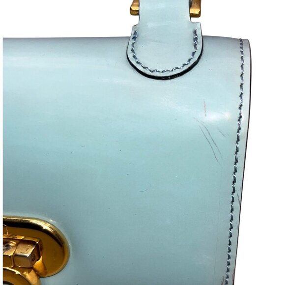 Moschino Women’s Light Blue Leather Gold Logo Hardware Structured Clutch Handbag - Picture 5 of 16